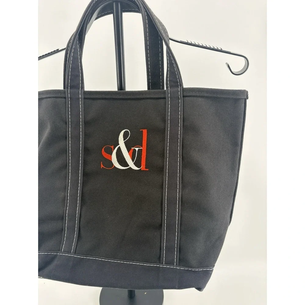 Vintage LL Bean Boat & Tote Bag Large‎ Black Monogram Short Straps USA Made GUC